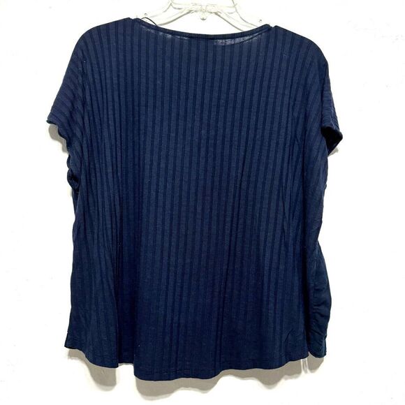 Zara Trafaluc Blouse V-Neck Pullover Navy Blue Top Boxy Oversized Women sz Small - Picture 6 of 6